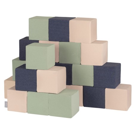 Klocki z pianki – sześciany 24 szt. granatowy / beżowy / szałwiowy