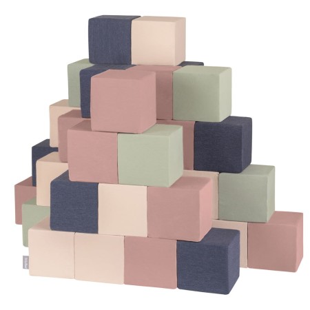 Klocki z pianki – sześciany 48 szt. wrzosowy / granatowy / beżowy / szałwiowy 