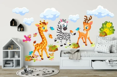 Naklejka na ścianę - zebra, żyrafa i spółka
