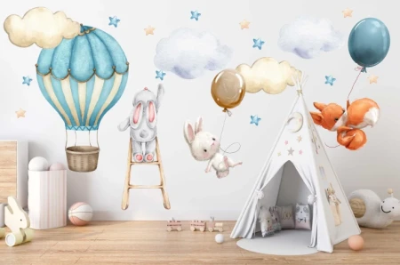 Naklejka na ścianę - podniebna przygoda królików