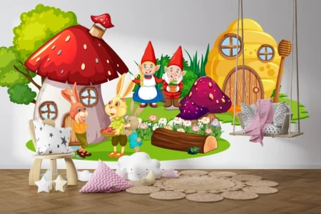 Naklejka na ścianę - wioska z krasnalami