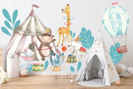 Naklejka na ścianę - zwierzęta w cyrku