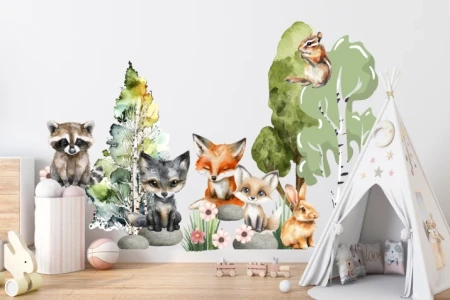 Naklejka na ścianę - leśna gromadka