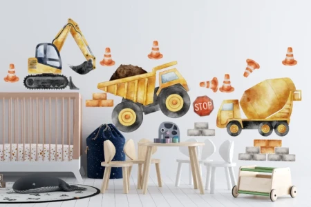 Naklejka na ścianę - pojazdy na budowie