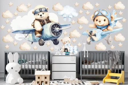 Naklejka na ścianę - misie w samolotach
