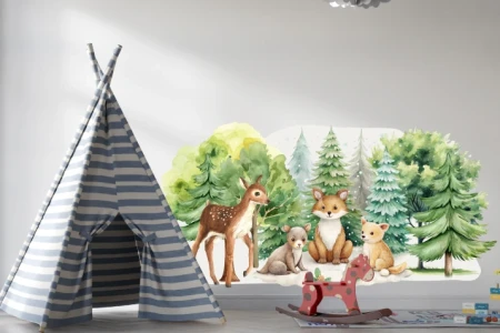 Naklejka na ścianę - las i jego mieszkańcy