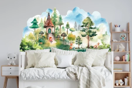 Naklejka na ścianę - zaczarowany domek w lesie