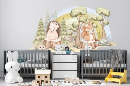 Naklejka na ścianę - przyjaciele z tęczowego lasu