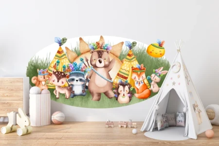 Naklejka na ścianę - zwierzaki w tipi