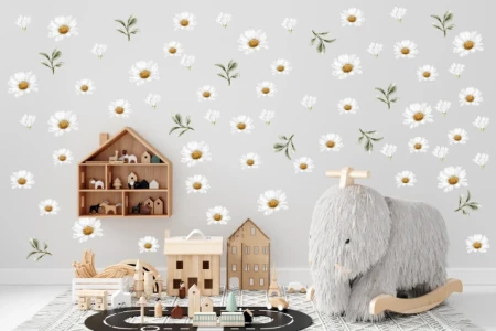 Naklejka na ścianę - białe kwiatki w stylu vintage