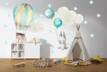 Naklejka na ścianę - króliczek i balony