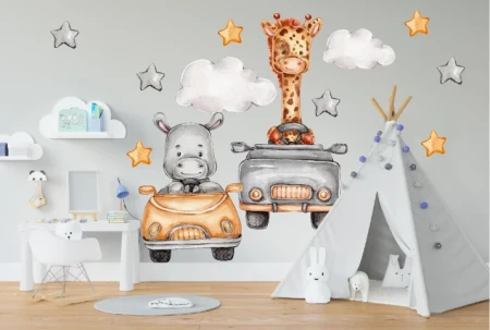 Naklejka na ścianę - safari na kółkach