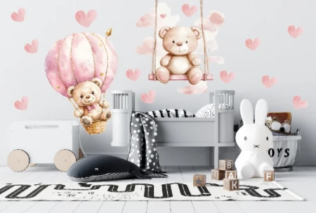 Naklejka na ścianę - pluszowe misie i serduszka