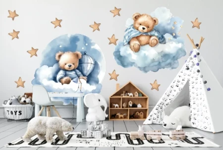 Naklejka na ścianę - misie w obłokach