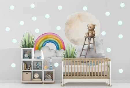 Naklejka na ścianę - pluszowy miś i tęcza