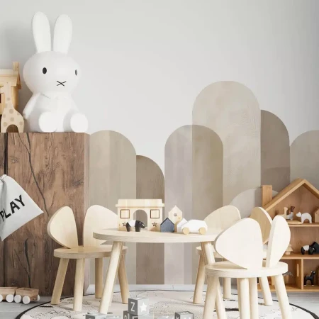 Dekoracyjna naklejka ochronna na ścianę (lamperia) – beżowe łuki