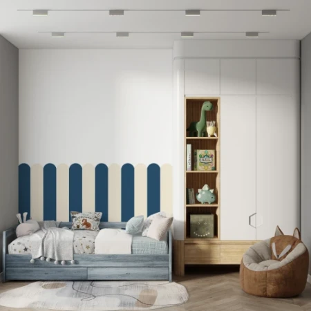 Dekoracyjna naklejka ochronna na ścianę (lamperia) – niebieskie pasy