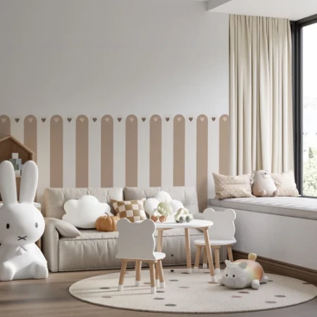 Dekoracyjna naklejka ochronna na ścianę (lamperia) – beżowe pasy