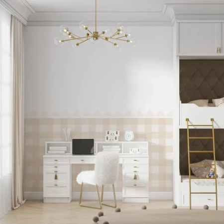 Dekoracyjna naklejka ochronna na ścianę (lamperia) – beżowa krata