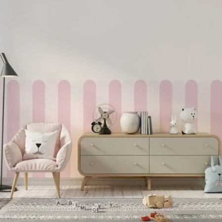 Dekoracyjna naklejka ochronna na ścianę (lamperia) – różowe pasy