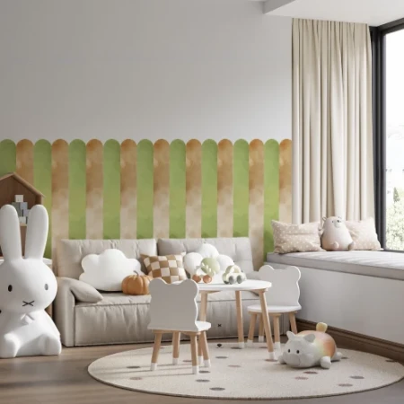 Dekoracyjna naklejka ochronna na ścianę (lamperia) – zielono-beżowe pasy