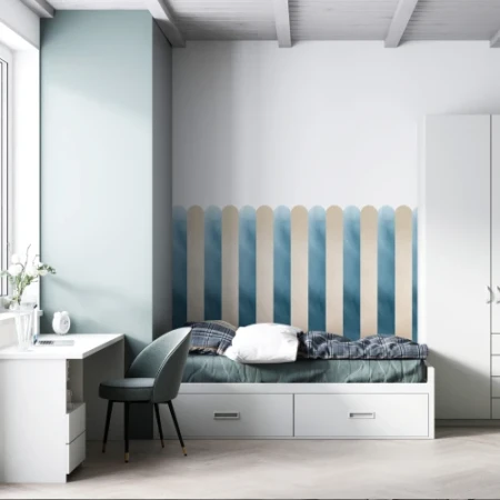 Dekoracyjna naklejka ochronna na ścianę (lamperia) – niebiesko-beżowe pasy