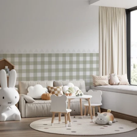 Dekoracyjna naklejka ochronna na ścianę (lamperia) – zielona kratka