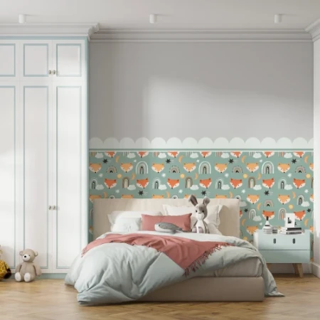 Dekoracyjna naklejka ochronna na ścianę (lamperia) – liski