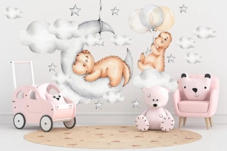 Naklejka na ścianę - dinozaury i nocne niebo