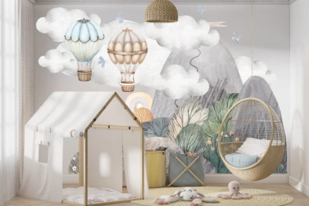 Naklejka na ścianę - balony i górska dolina