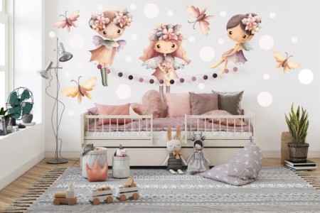 Naklejka na ścianę - wróżki z bajkowej łąki