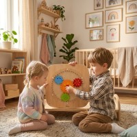 Drewniana tablica manipulacyjna sensoryczna - koła zębate