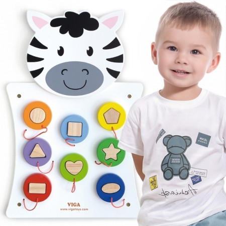 Drewniana tablica manipulacyjna sensoryczna - zebra