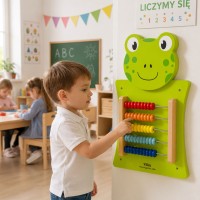 Drewniana tablica manipulacyjna sensoryczna - liczydło żabka