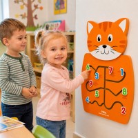 Drewniana tablica manipulacyjna sensoryczna - kotek