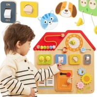 Drewniana tablica manipulacyjna sensoryczna - domek