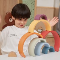 Drewniana tęcza Montessori, układanka kreatywna dla dzieci – wielokolorowa