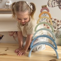 Drewniana tęcza Montessori, układanka kreatywna dla dzieci – pastelowa
