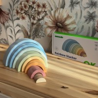 Drewniana tęcza Montessori, układanka kreatywna dla dzieci – pastelowa