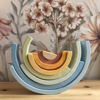Drewniana tęcza Montessori, układanka kreatywna dla dzieci – pastelowa