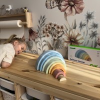 Drewniana tęcza Montessori, układanka kreatywna dla dzieci – pastelowa