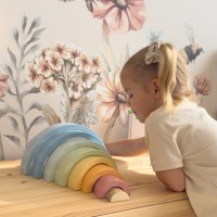 Drewniana tęcza Montessori, układanka kreatywna dla dzieci – pastelowa