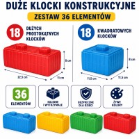 Klocki konstrukcyjne XXL MALI BUDOWNICZOWIE – zestaw z samochodzikiem 43 elementy