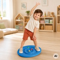 Deska sensoryczna do balansowania z labiryntem i piłeczkami – niebieska