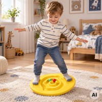 Deska sensoryczna do balansowania z labiryntem i piłeczkami – żółta
