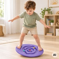 Deska sensoryczna do balansowania z labiryntem i piłeczkami – fioletowa