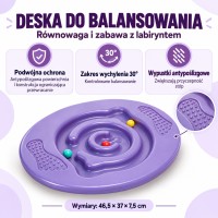 Deska sensoryczna do balansowania z labiryntem i piłeczkami – fioletowa
