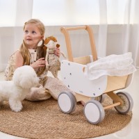 Drewniany wózek dla lalek – biały