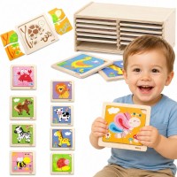 Drewniane puzzle ZWIERZĄTKA – 12 układanek ze stojakiem