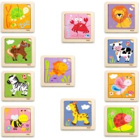 Drewniane puzzle ZWIERZĄTKA – 12 układanek ze stojakiem